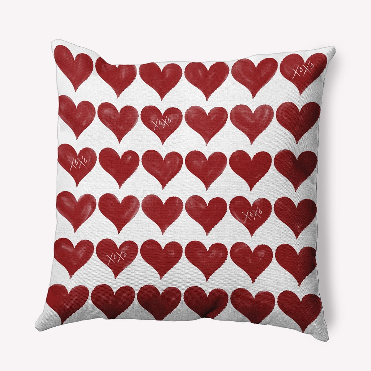 18"x18" Simply Daisy Valentines XOXO Colored Hearts Poly Indoor/Outdoor Pillow, Red Qty 1
