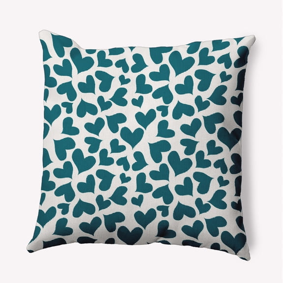 18"x18" Square Simply Daisy Valentines Patterned Hearts Poly Indoor/Outdoor Pillow, Teal Qty 1
