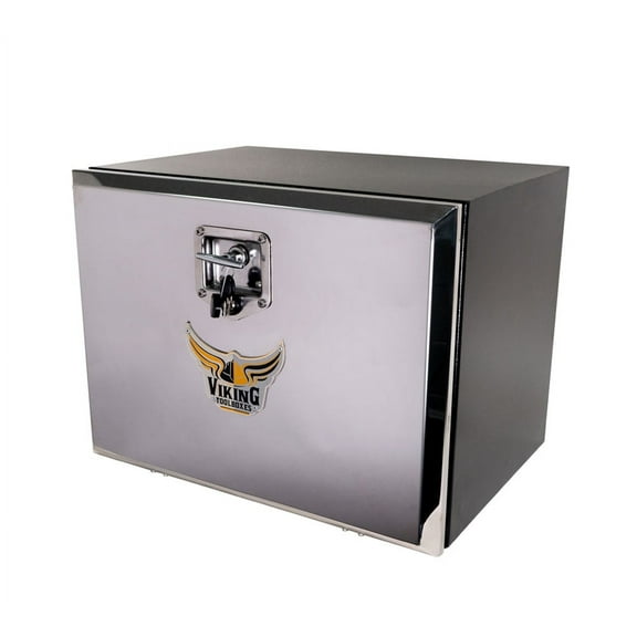 18"x18"x24" Steel Flatbed Trailer Underbody Tool Box with Mirror Finish Barndoor Style Single Door & T-Handle Latch Lock - Heavy Duty Side Mount Tool Box for Trailer & Semi Truck