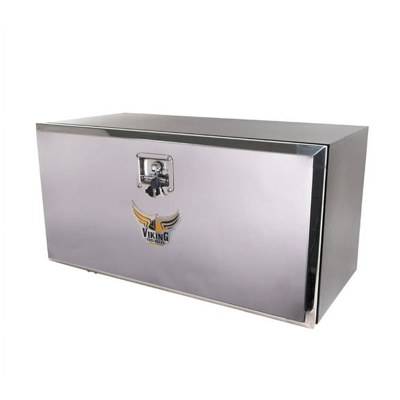 18"x18"x36" Steel Flatbed Trailer Underbody Tool Box with Mirror Finish Barndoor Style Single Door & T-Handle Latch Lock - Heavy Duty Side Mount Tool Box for Trailer & Semi Truck