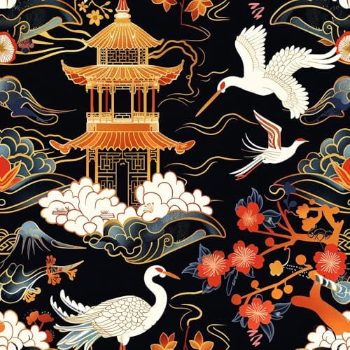 18"x236" Classical Crane Chinese Palace Peel and Stick Self Adhesive Wallpaper Removable Contact Paper Stick on Easy Peel Off Wall Paper for Kitchen Bedroom Bathroom Renter$$Tools & Hardware Other