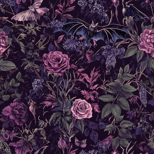 18"x236" Purple Vintage Gothic Bat Flower Botanical Peel and Stick Wallpaper - Self Adhesive Removable, Renter Friendly for Kitchen Cabinets | Tools & Hardware Other