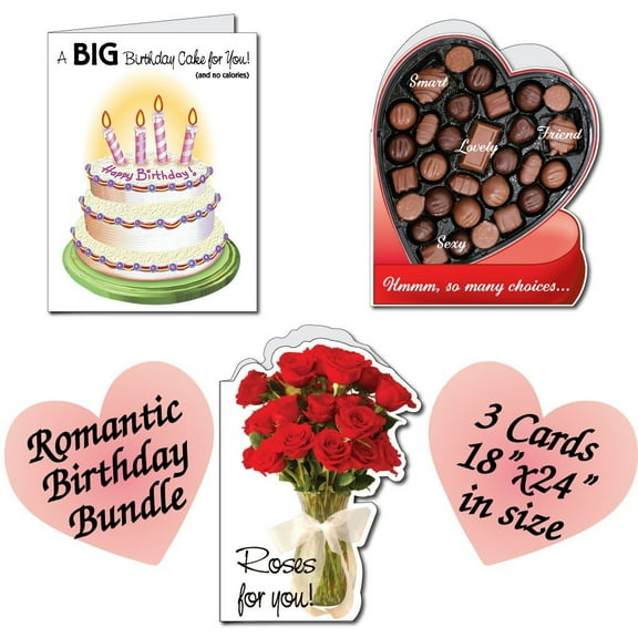 18"x24" BIG Birthday Cards, Set of 6 Thinking of You, Valentine and General Use Cards, 2 each of 3 Designs, w/Envelopes