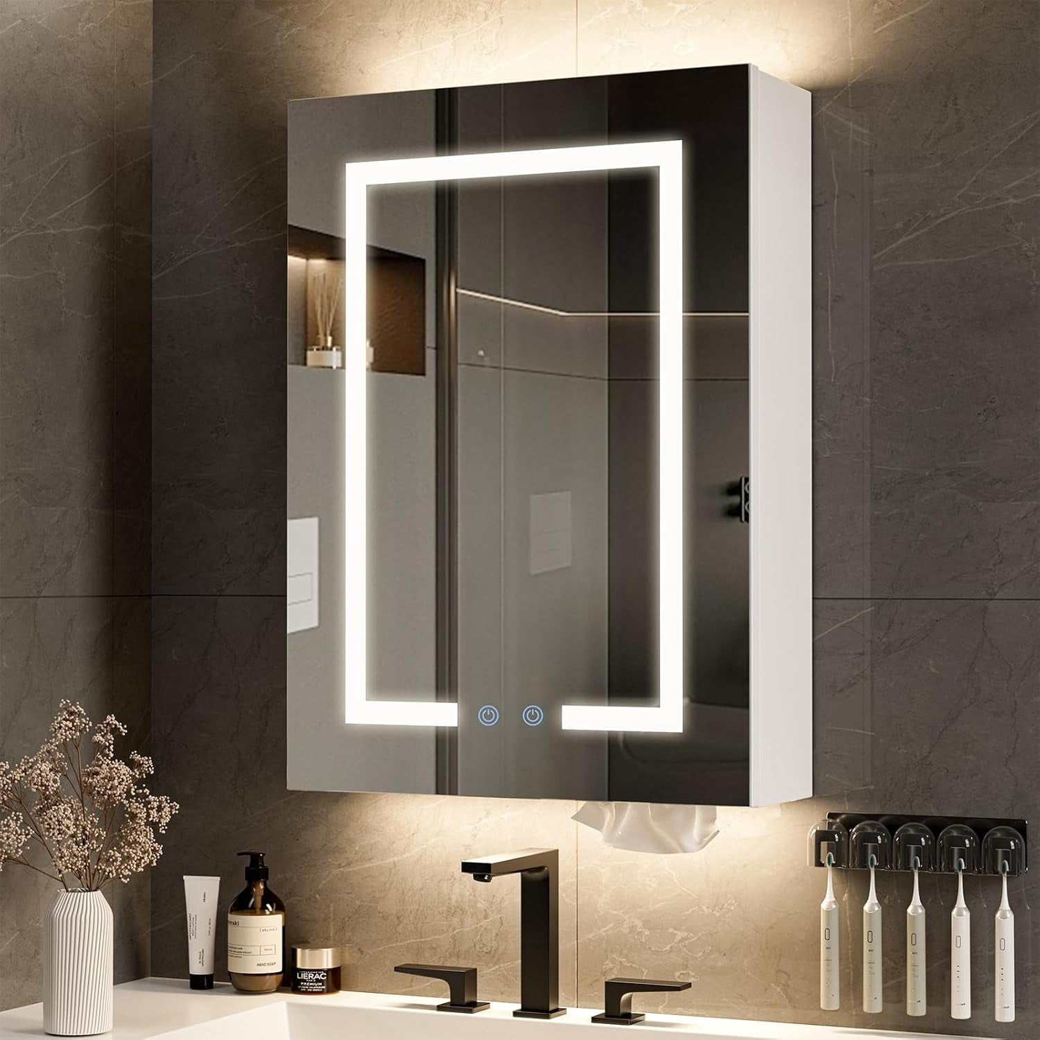 18"x24" Bathroom Medicine Cabinet with Mirror and 3-Color LED Lights ...