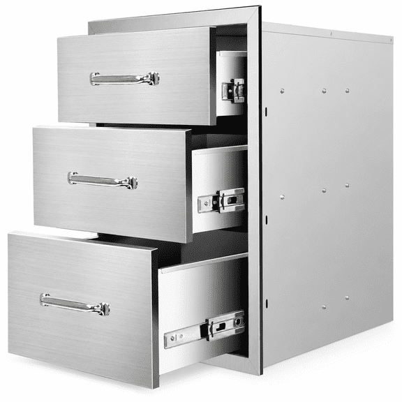 18''x24''x23'' Outdoor Kitchen Triple BBQ Drawers, Stainless Steel Built-in Grill Station