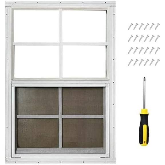 18"x27" Shed Window for Chicken Coop, Playhouse and Mobihome, White Windows for Exterior Sheds, Mobile Home, Garage and Green House
