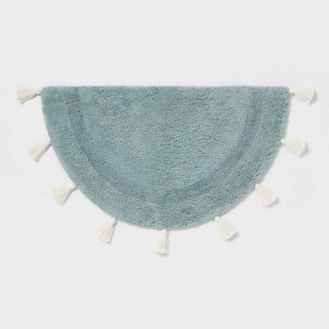 18"x32" Half Moon Bath Rug with Tassels Aqua