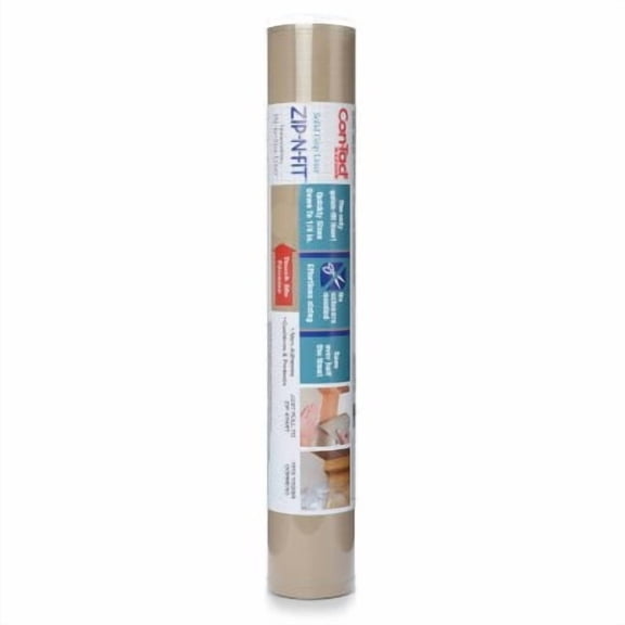 18"x4' Zip-N-Fit Premium Non-Adhesive Ribbed Shelf Liner Taupe: Drawer & Cabinet Liners, Spot Clean, Beige