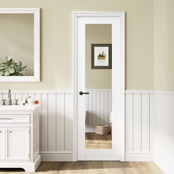 18"x80" 1 Lite Mirrored Prefinished Door Slab Solid Manufactured Wood Core Standard Door