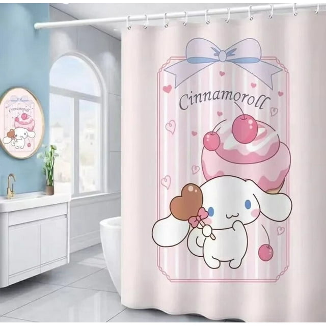 180*180cm Sanrio Cinnamoroll Anime Plush Cartoon Shower Curtains