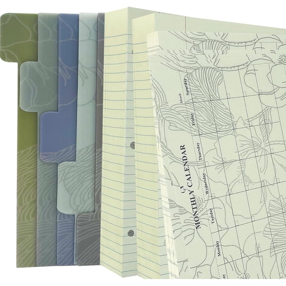 180+28 Mini 3 Ring Binder Paper for 5.5 x 8.5, 3-Hole Loose Leaf Lined Refill Filler Paper with Undated Monthly Calendar Refillable Planner Inserts, College Ruled