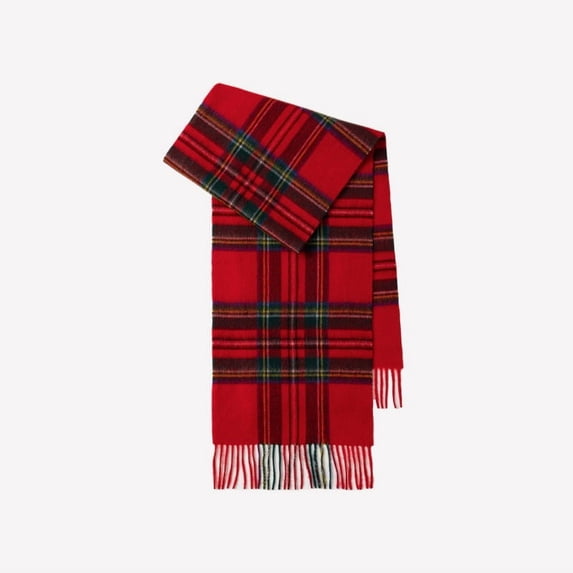Classic British Plaid Wool Scarf - 100% Pure Wool Tartan Wrap with Fringe, Warm Unisex Winter Scarf for Men and Women,180*30,English Saint Red