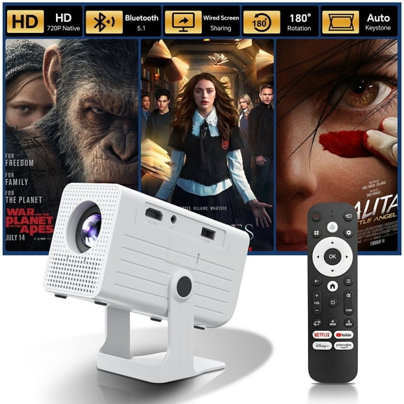 Mini Projector 1080P Support Portable Movie Projector for Indoor & Outdoor Projection Compatible with TV Stick/HDMI