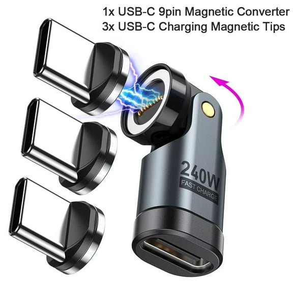 180° Adjustable USB-C Magnetic Converter + [3pcs] 360° Swivel Type C Magnet Interfaces, 9PIN Contactor PD Fast Charging for For iPhone iPad MacBook Devices with USB C Port