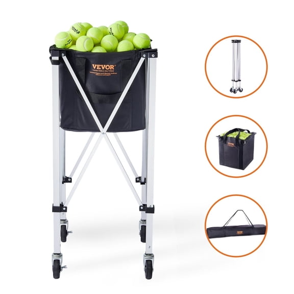 180-Ball Tennis Ball Hopper Cart - Portable Foldable Design, Aluminum Alloy Frame, Wheels & Removable Bag for Tennis Training