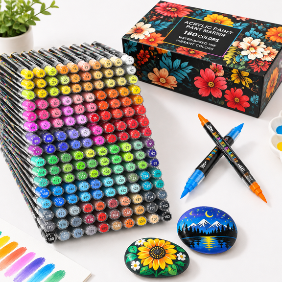 180 Color Markers for Professional Artists, Flexible Brush Tip, Waterproof Lightfast Ink