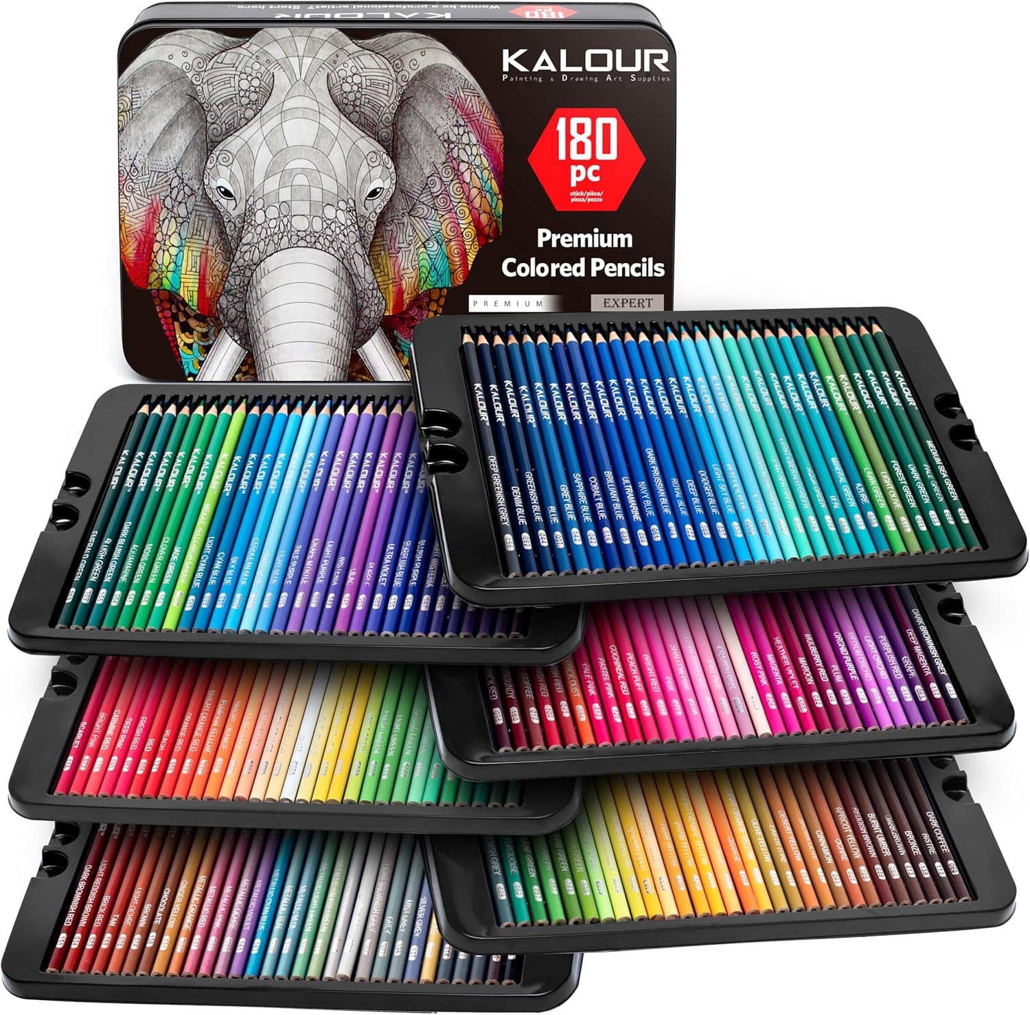 180 Colored Pencil Set for Adults Artists - Rich Pigment Soft Core -12 Metallic Pencil - Ideal for Coloring Drawing Sketching Shading Blending - Vibrant Color（Tin Case）