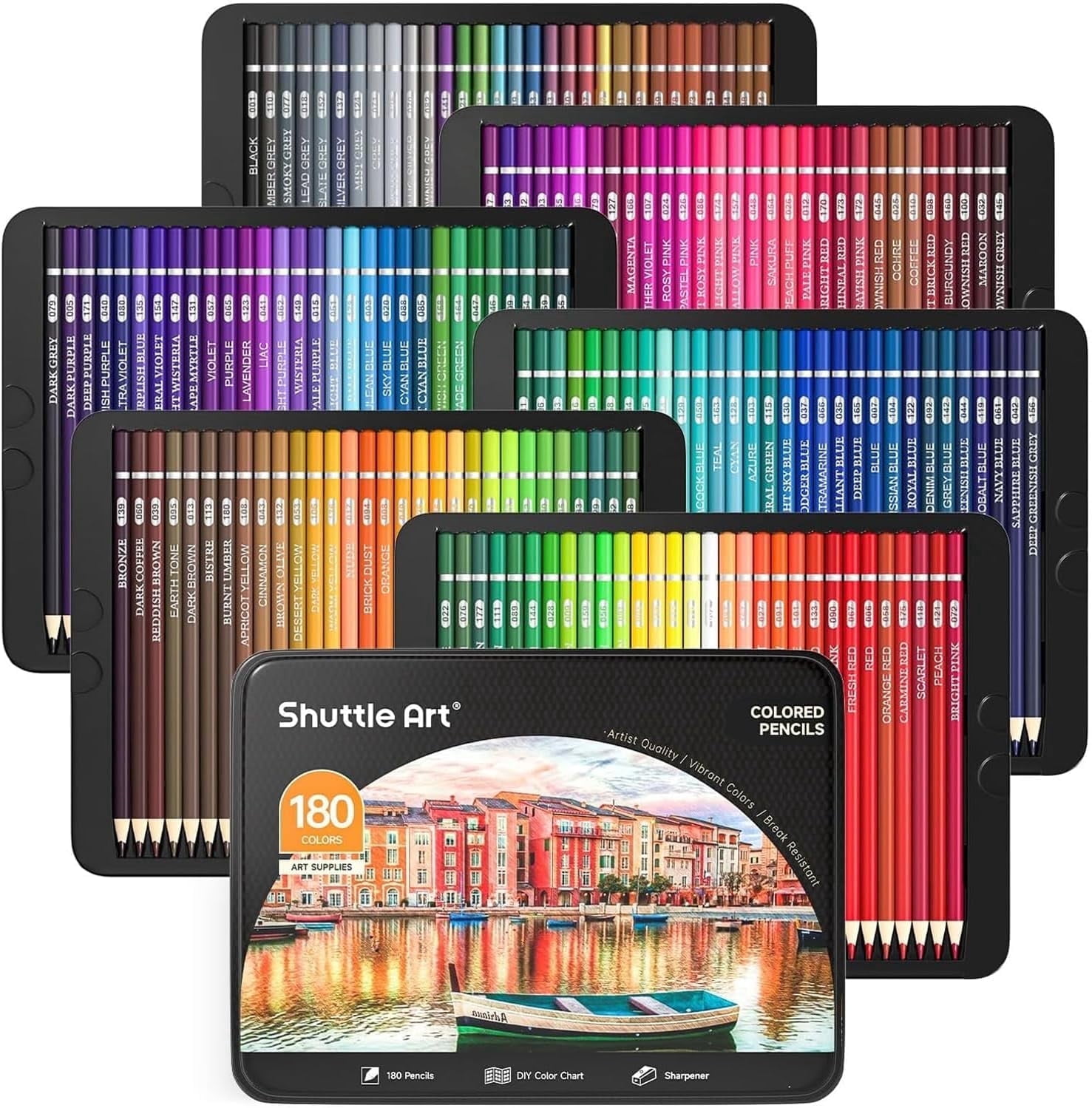 Shuttle Art Colored Pencils, 180 Set, Soft Core, Includes 4