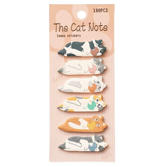 180 Counts Kitten Notes Pad Adhesive Index Sticker Page Tabs Writable Page Marker Bookmarks for Notebook Planner 15x45mm