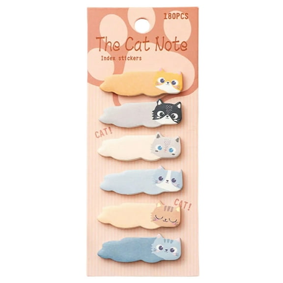180 Counts Kitten Notes Pad Adhesive Index Sticker Page Tabs Writable Page Marker Bookmarks for Notebook Planner 15x45mm