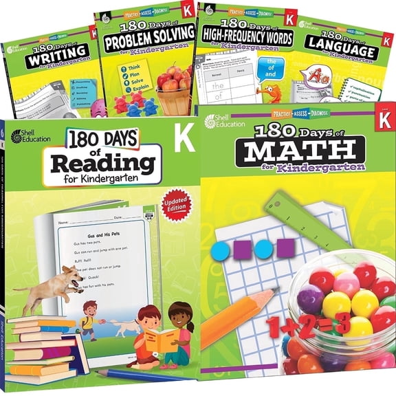 180 Days: Kindergarten Practice, Kindergarten Workbook Set for Kids Ages 4-6, Includes 6 Workbooks to Practice Math, Reading 2nd Edition, Grammar, and Sight Word Skills (180 Days: Practice)