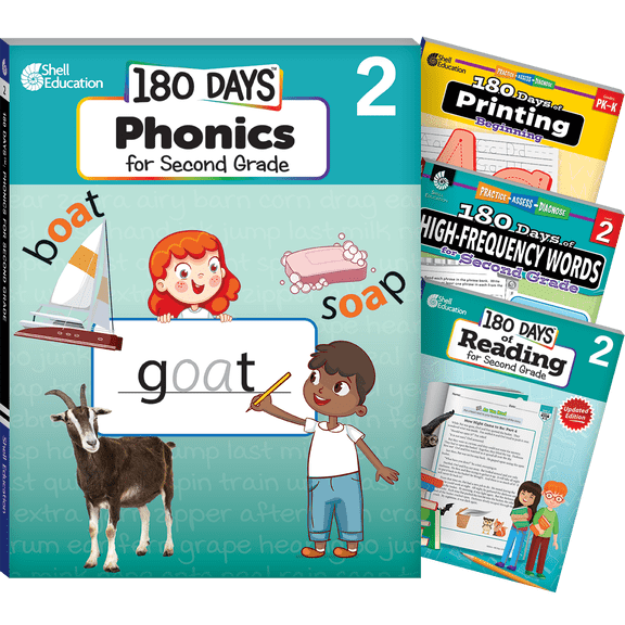 180 Days: Phonics, High-Frequency Words, Reading 2nd Edition, and Printing: Grade 2: 4-Book Set
