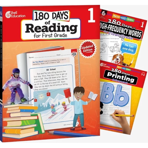 180 Days: Reading, High-Frequency Words, & Printing Grade 1: 3-Book Set