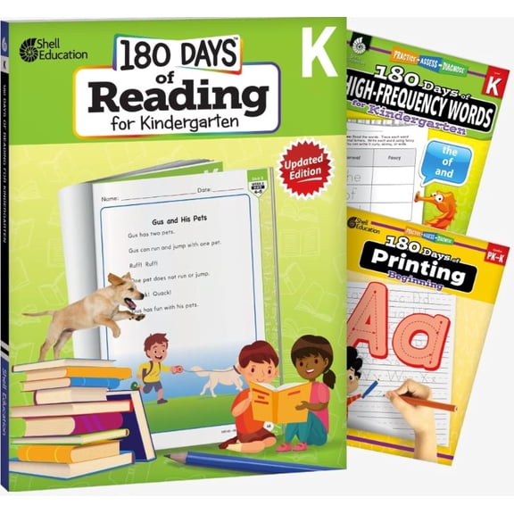 180 Days™: Reading, High-Frequency Words, & Printing Grade K: 3-Book Set
