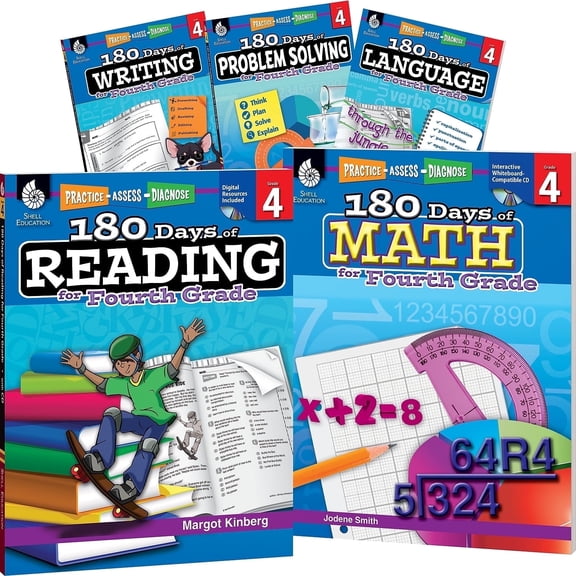 180 Days®: Reading, Math, Problem Solving, Writing, & Language Grade 4: 5-Book Set