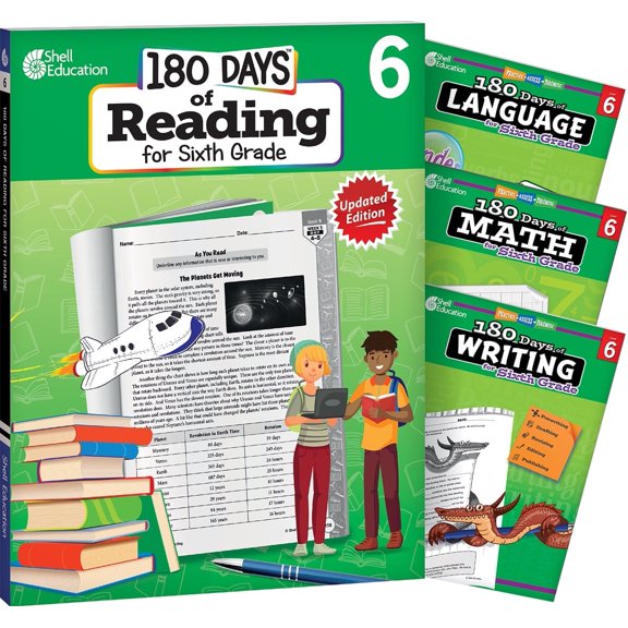 180 Days®: Reading, Math, Writing, & Language for Grade 6: 4-Book Set