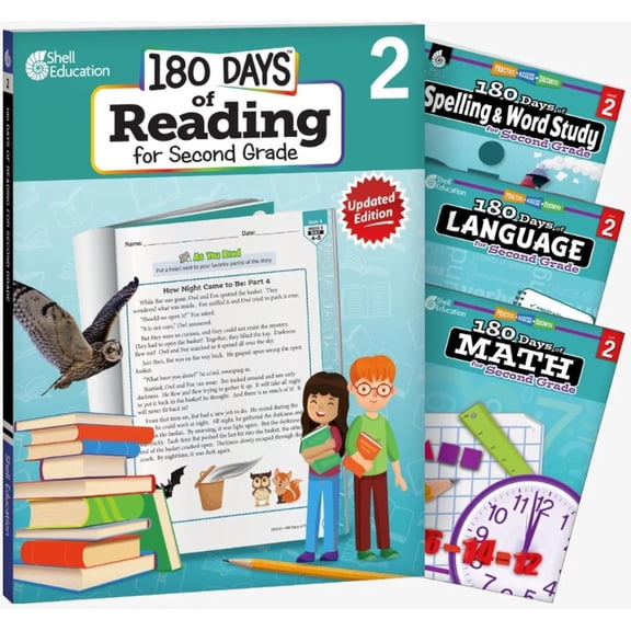 180 Days: Reading, Spelling, Language, & Math Grade 2: 4-Book Set