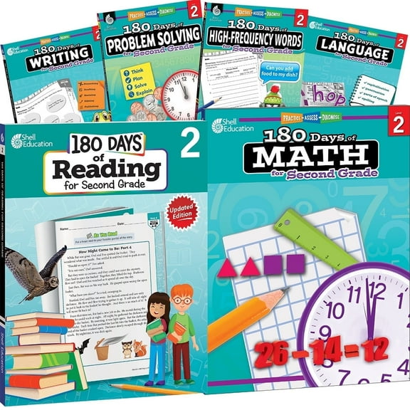 180 Days: Second Grade Practice, 2nd Grade Workbook Set for Kids Ages 6-8, 6 Assorted Second Grade Workbooks to Practice Math, Reading 2nd Edition, and Sight Word Skills (180 Days: Practice)