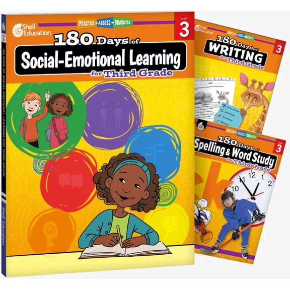 180 Days™: Social-Emotional Learning, Writing, & Spelling Grade 3: 3-Book Set