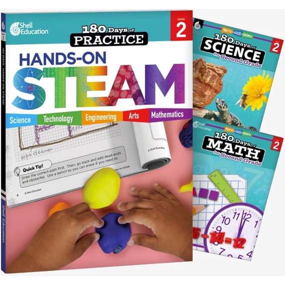 180 Days™: STEAM, Science, & Math Grade 2: 3-Book Set