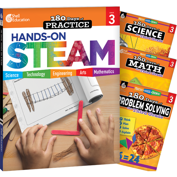 180 Days: STEAM, Science, Math, & Problem Solving Grade 3: 4-Book Set
