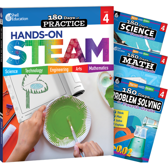 180 Days: STEAM, Science, Math, & Problem Solving Grade 4: 4-Book Set