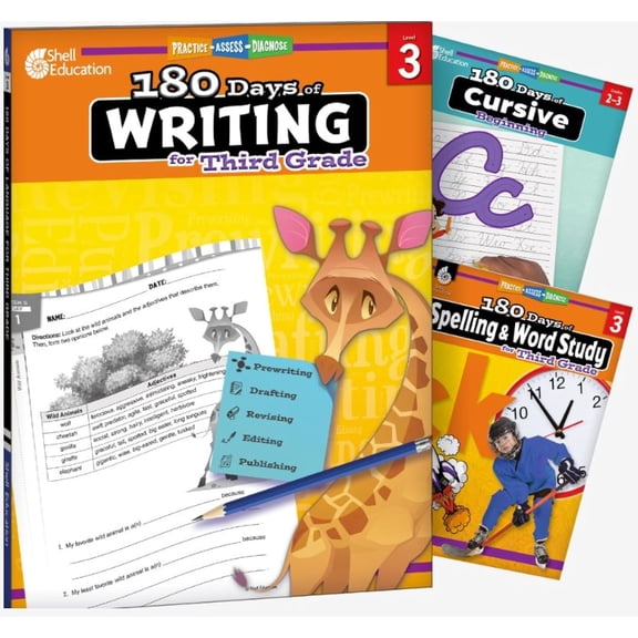 180 Days: Writing, Spelling, & Cursive Grade 3: 3-Book Set