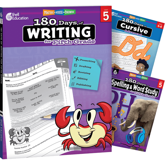 180 Days: Writing, Spelling, & Cursive Grade 5: 3-Book Set
