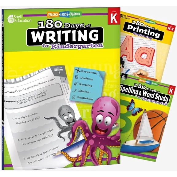 180 Days: Writing, Spelling, & Printing Grade K: 3-Book Set