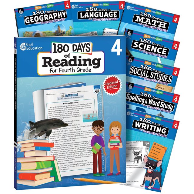 180 Days of Learning Workbooks for Fourth Grade Reading, Writing, Math