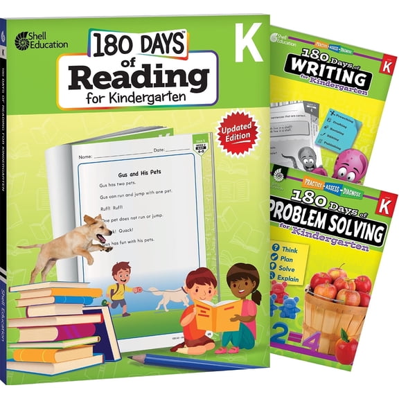 180 Days: 3 Book Bundle - Develop Kindergarten Skills with 180 Days: Reading 2nd Edition, Writing, and Problem-Solving Practice Bundle