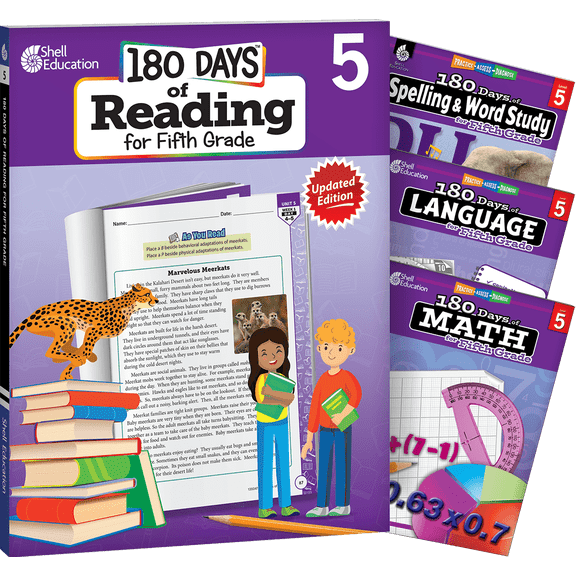 180 Days: Reading, Spelling, Language, & Math Grade 5: 4-Book Set