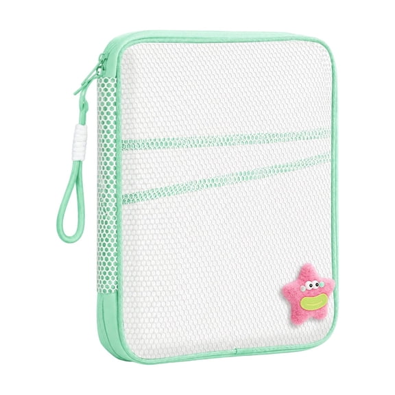 180 Degree Open Mesh Book Bag with Handle – Multi Pocket Zipper Organizer for Papers Folders, Clear View Elastic Pouch for Classroom Desk, Lightweight Campus Supplies Holder for Teens Adults