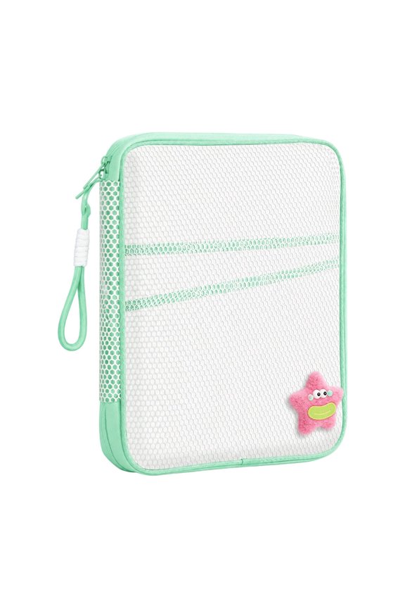180 Degree Open Mesh Book Bag with Handle – Multi Pocket Zipper Organizer for Papers Folders, Clear View Elastic Pouch for Classroom Desk, Lightweight Campus Supplies Holder for Teens Adults