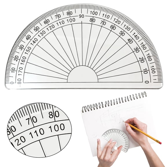 180 Degree Protractor, Clear Plastic Semicircular Angle Measuring Tool with Easy-to-Read Scale for Math, Geometry, Drawing, School & Classroom Use