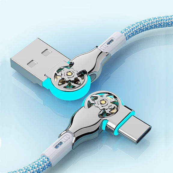 180 Degree Rotatable Double Elbow USB to Type C Fast Charging Cable, 40W High Speed Data Transfer Braided Cord with LED Light, 0.3m/11.81inchFor Type-c Short Gaming Charger Wire