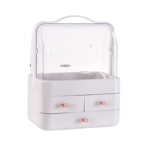 180-Degree Rotating ABS Makeup Organizer, 10.6x6.7x13.0 Inch Large Capacity Cosmetic Storage Box with Handle for Cosmetics and More