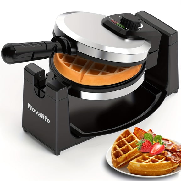 180° Flip Rotating Belgian Waffle Maker - Non-Stick, Adjustable Browning for Home/Commercial Use (120V)
