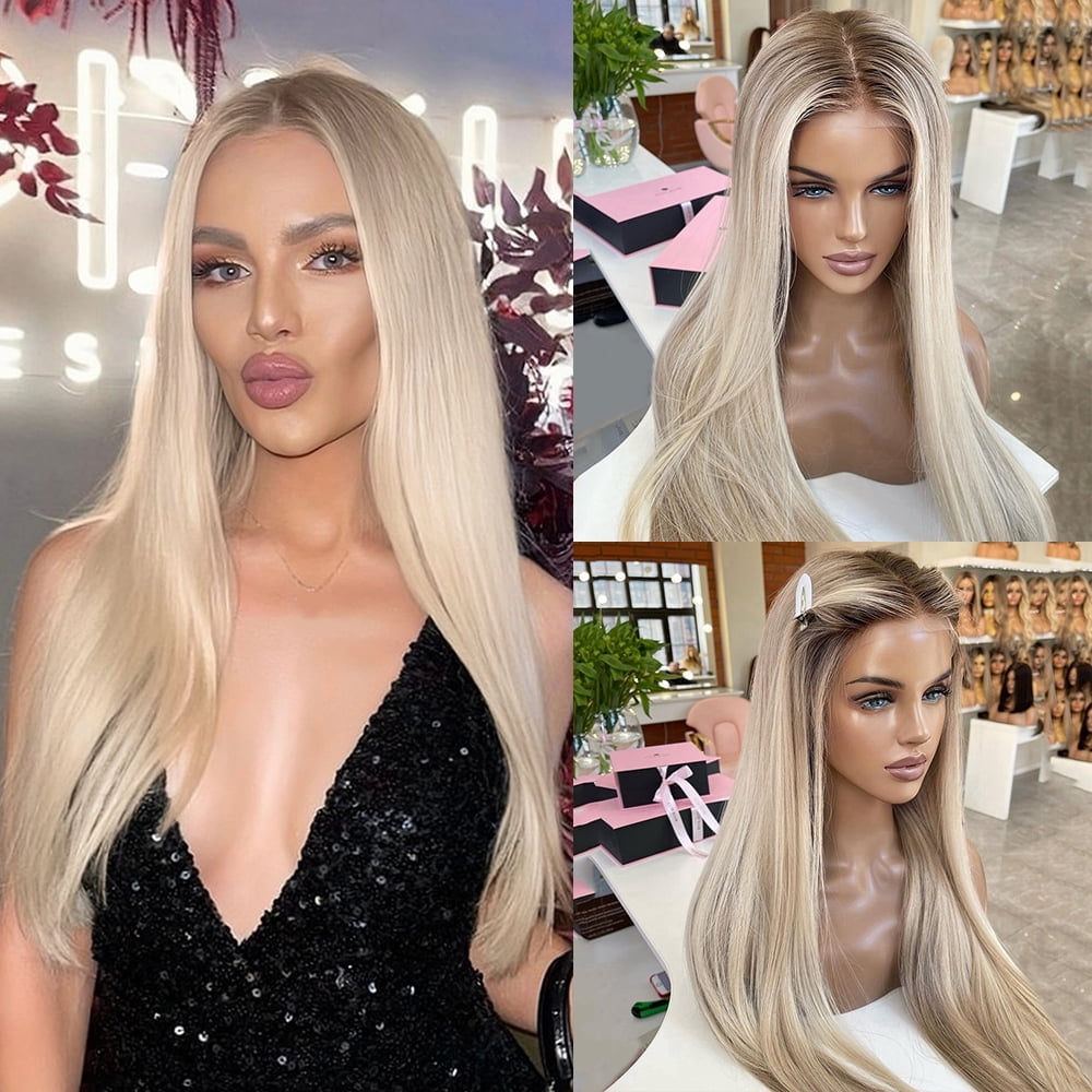 180% Density Balayage Ash Blonde Ombre Hightlight Remy Human Hair Wig 13x4 HD Transparent Lace Front Wigs Human Hair Pre Bleached Pre Plucked Lace Frontal Human Hair Wig With Natural Hairline
