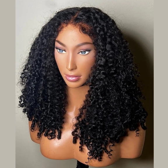 180% Density Black Synthetic Hair |Kinky Curly Lace Front Wig | 26 Inch Preplucked Baby Hair & Heat Resistant | Glueless Daily Wig for Women)